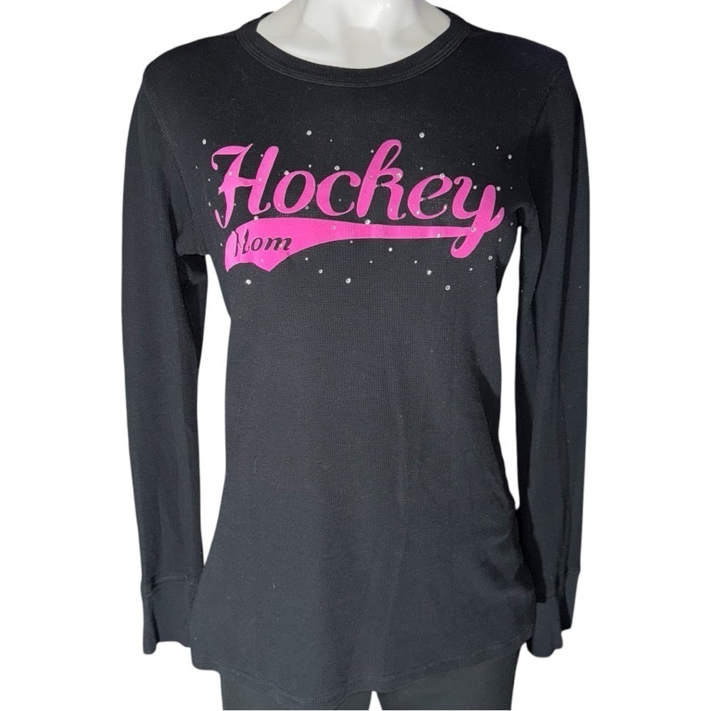 Women’s Hockey Mom X-Large Sweater W/ Rhinestones Crewneck Pink/Black Ice Skates